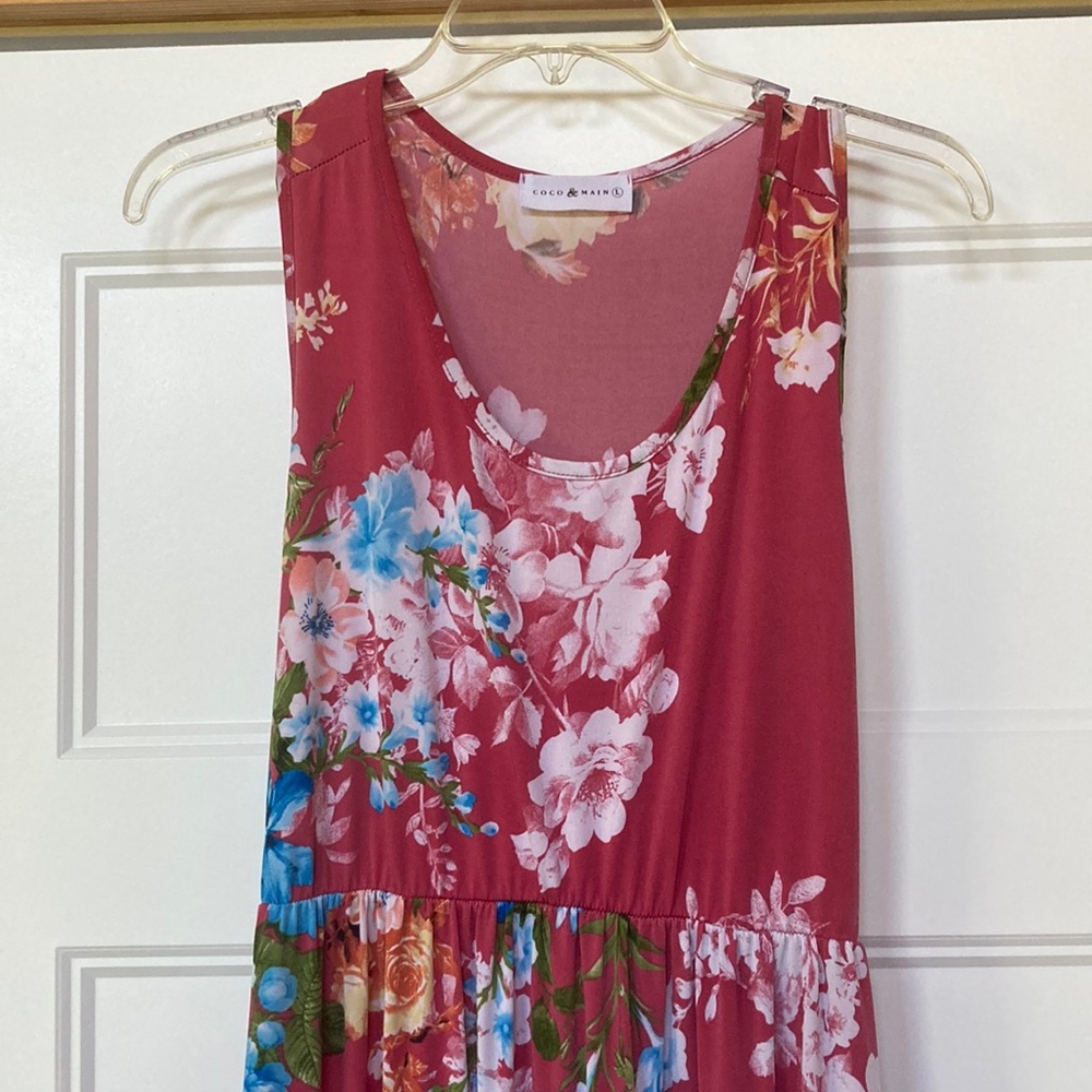 Pink Floral Sleeveless Maxi Dress